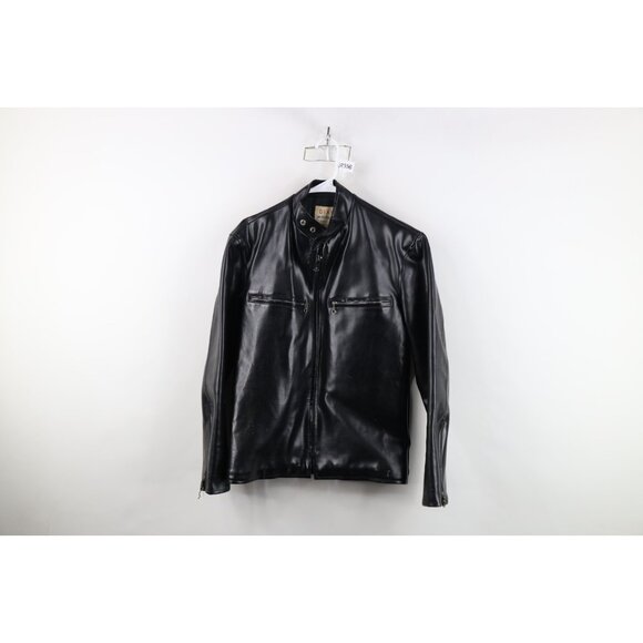 Vintage Other - Vtg 70s Streetwear Mens Medium Distressed Faux Leather Motorcycle Jacket Japan